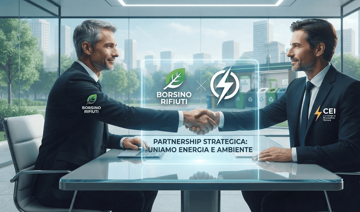 Partnership strategica rifiuti energia Accordo tra aziende su economia circolare e ritiro rifiuti in ufficio.