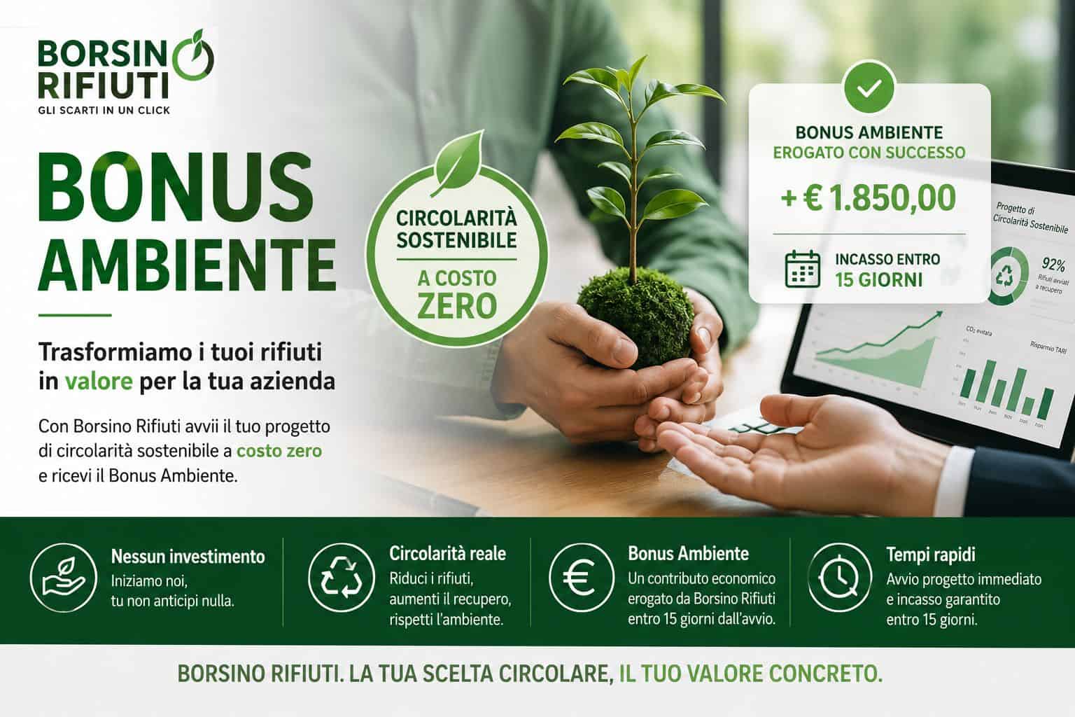 Immagine di un progetto di economia circolare con ritiro rifiuti e riciclo, promuovendo il Bonus Amb.