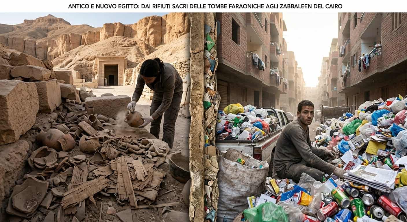 Rifiuti e riciclo nell'antico Egitto, focus sull'economia circolare e il ritiro rifiuti nelle tombe.